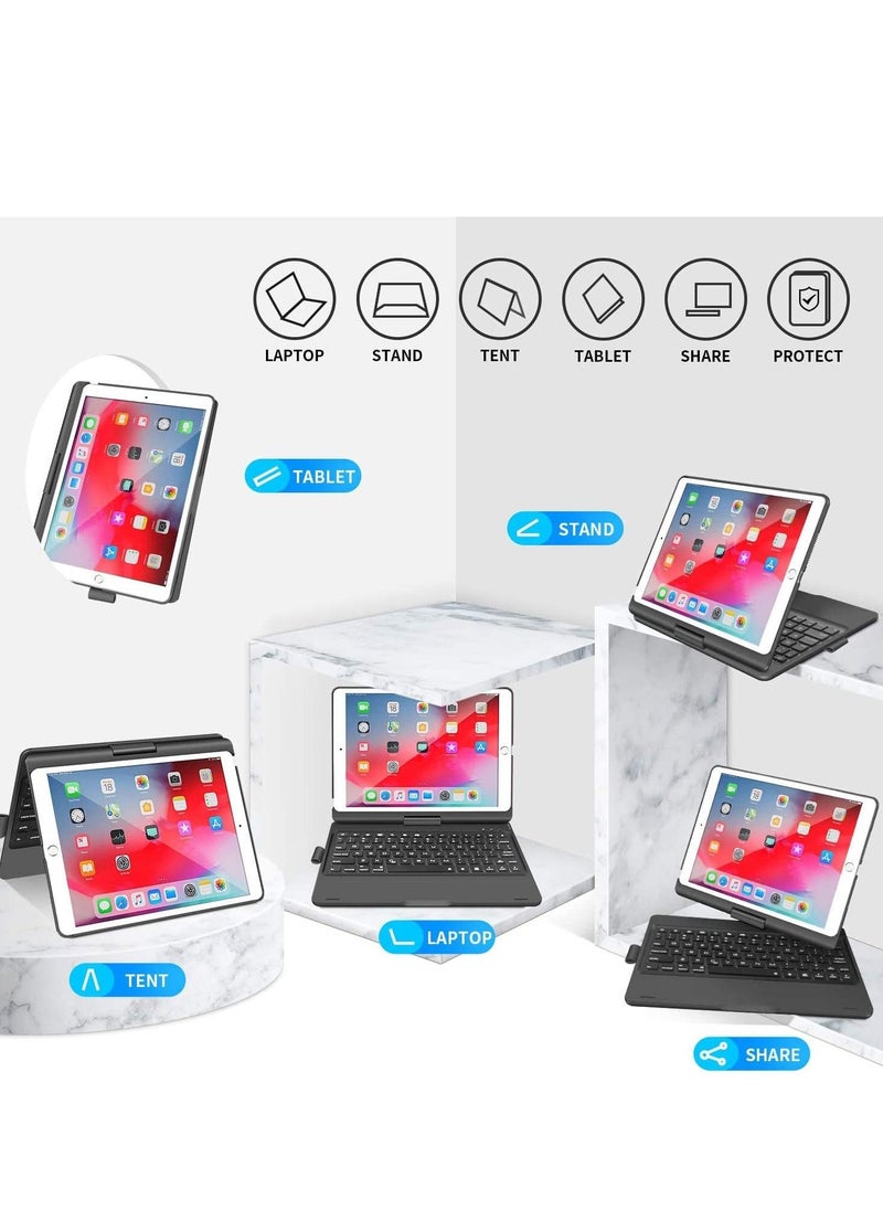 Y&D - Keyboard Cover for iPad 10.2" 9th 8th 7th Gen, 2021/2020/2019 Air 3rd Gen Pro 10.5" 7 Color Backlight Smart Sleep-Wake 360 Degree Rotation Slim Wireless with Folio Hard Back (Black) - Image 1