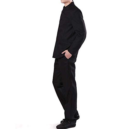 StarDY Chinese Tunic Suits Mandarin Collar Formal Black Suit Slim Fit Front Button Japanese School Uniform Groom Dress (Black, L) - Image 5
