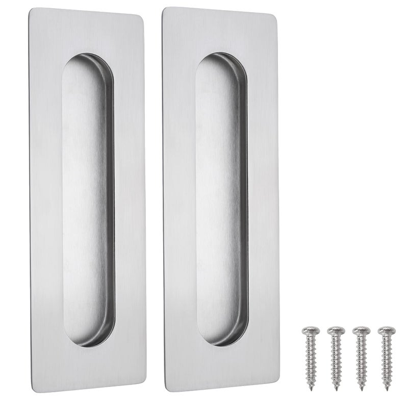 Malimali 7 Inch Large Recessed Finger Flush Pulls for Barn and Pocket Doors Heavy Duty Sliding Closet Handle Brushed Stainless Steel Rectangular Hardware 2 Pack