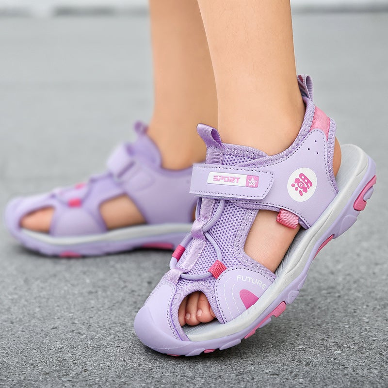 Summer Girls' Sandals, Children'S Closed-Toe Beach Shoes, Anti-Collision And Anti-Kick Boys' Sports Clogs, Jinchuan Foot Protection - Image 4
