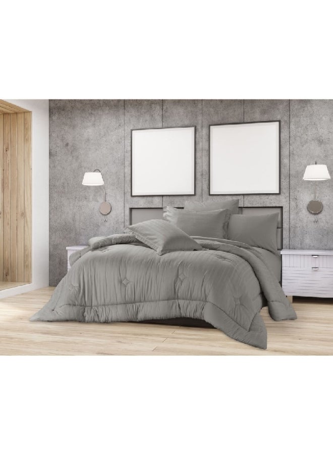 طقم لحاف مكون من 4 قطع بنمط مخطط بحجم كينغ، اللون الرمادي 50 × 35 × 60 سم، CN CK4PCS-GRYD