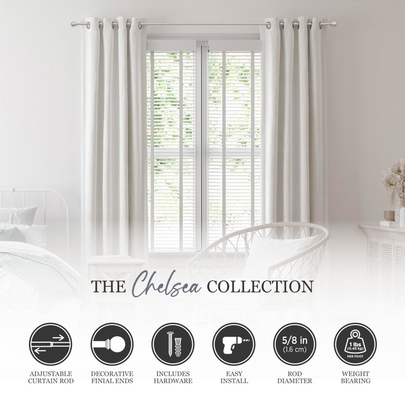 Kenney Chelsea Ball End Window Curtain Rod, Adjustable Curtain Rod for Windows 28 to 48 Inches, Extendable Curtain Rod Set, Brushed Nickel - Image 2