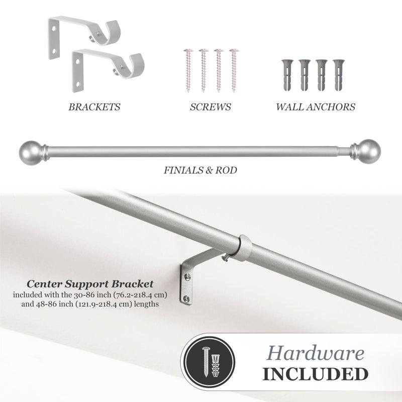 Kenney Chelsea Ball End Window Curtain Rod, Adjustable Curtain Rod for Windows 28 to 48 Inches, Extendable Curtain Rod Set, Brushed Nickel - Image 5