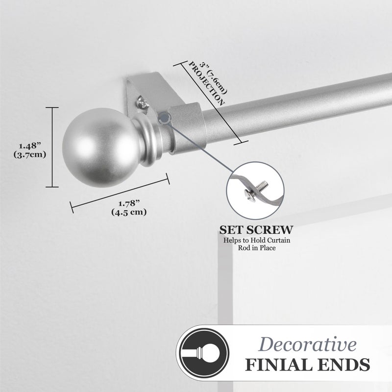Kenney Chelsea Ball End Window Curtain Rod, Adjustable Curtain Rod for Windows 28 to 48 Inches, Extendable Curtain Rod Set, Brushed Nickel - Image 4