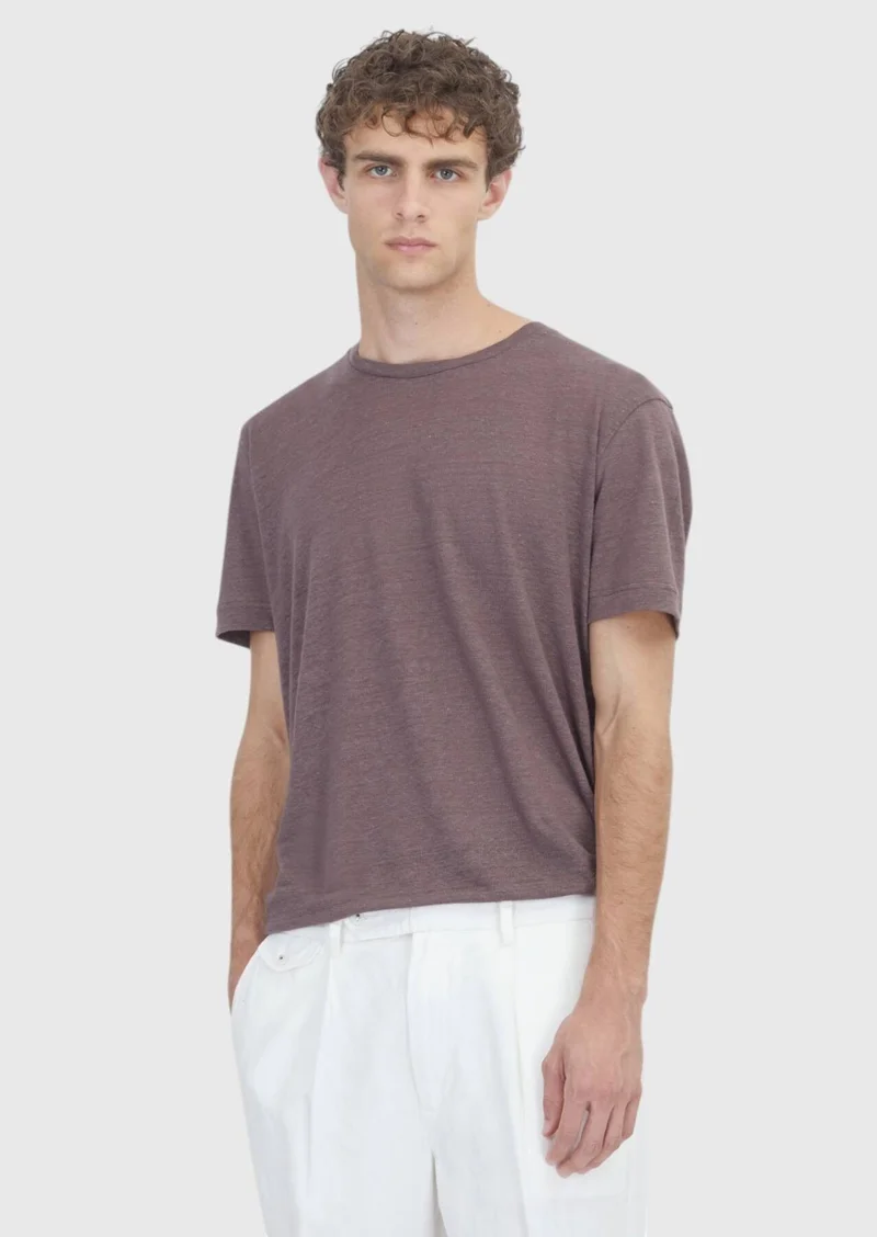 Ramsey Damson Color Plain 100% Linen T-Shirt