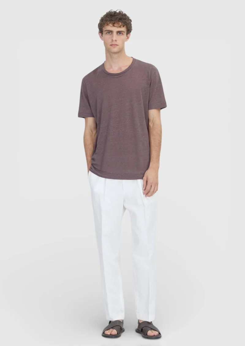 Ramsey Damson Color Plain 100% Linen T-Shirt