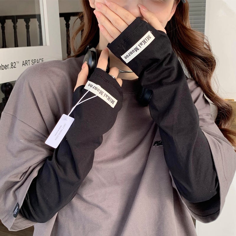 Cotton Sun Protection Arm Sleeves for Women Black  - Image 1