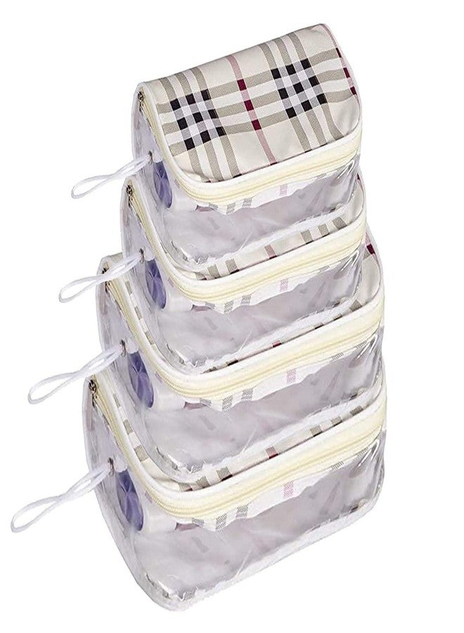 FICTIOUS Cosmetic Pouch Set Travel Toiletry Kit Bag Transparent Makeup Bag Plastic Box Vanity Shaving Kit Cosmetic Bag Combo of 4 Set for Women and Men Multipurpose Transparent Travel Pouch - Image 1