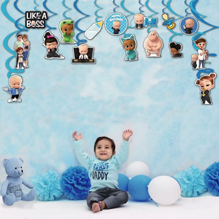 Festiko® Boss Baby Birthday Decorations "I AM FOUR", Baby Boss Party Supplies Pack of 16 pcs, Party Supplies, Children Party Supplies Decoration - Swirls - Image 3