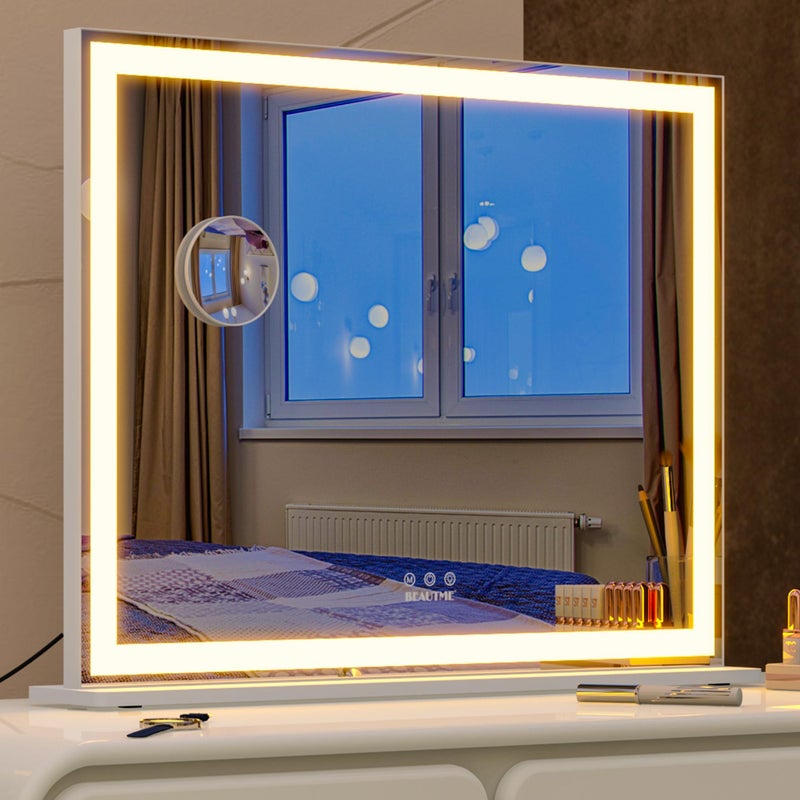 BEAUTME Hollywood Vanity Mirror with Lights Intelligent Touch Control 3 Light Modes 10x Magnifying Glass Tabletop or Wall Mounted Mirror for Dressing Room  Bedroom White 70 x 562 cm