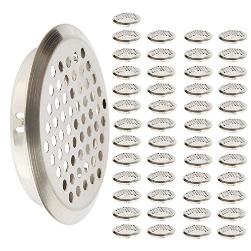 COMOK 50Pcs 53mm/2inch Stainless Steel Air Vents, Circular Vent Stainless Steel Round Vent Mesh Hole Louver for Kitchen, Bathroom, Cabinet, Garderobe, Wardrobe and Shoe Cabinet - Image 1