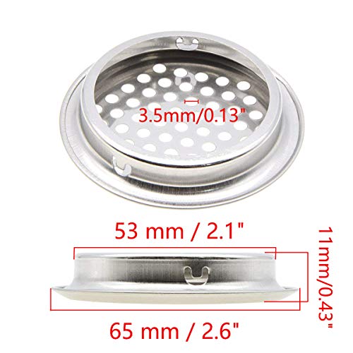 COMOK 50Pcs 53mm/2inch Stainless Steel Air Vents, Circular Vent Stainless Steel Round Vent Mesh Hole Louver for Kitchen, Bathroom, Cabinet, Garderobe, Wardrobe and Shoe Cabinet - Image 3