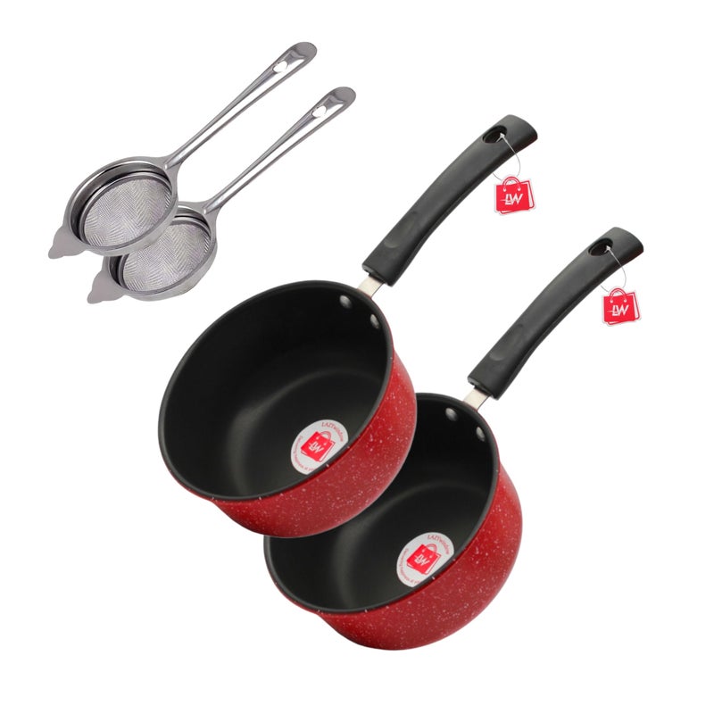 LAZYwindow Nonstick Souce Pan, 1.5L and Tea Strainer (Chai Chalni) Combo Pack. - Image 1