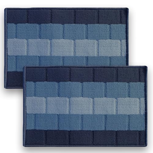 Status Contract Anti Slip Front Door Mat|(38x58cm) Living Room Rug for Entrance Door|Polypropylene Floor Mats for Home|Essential Small Rugs for Office, Bedroom & Kitchen|Blue | Set of 2 - Image 1