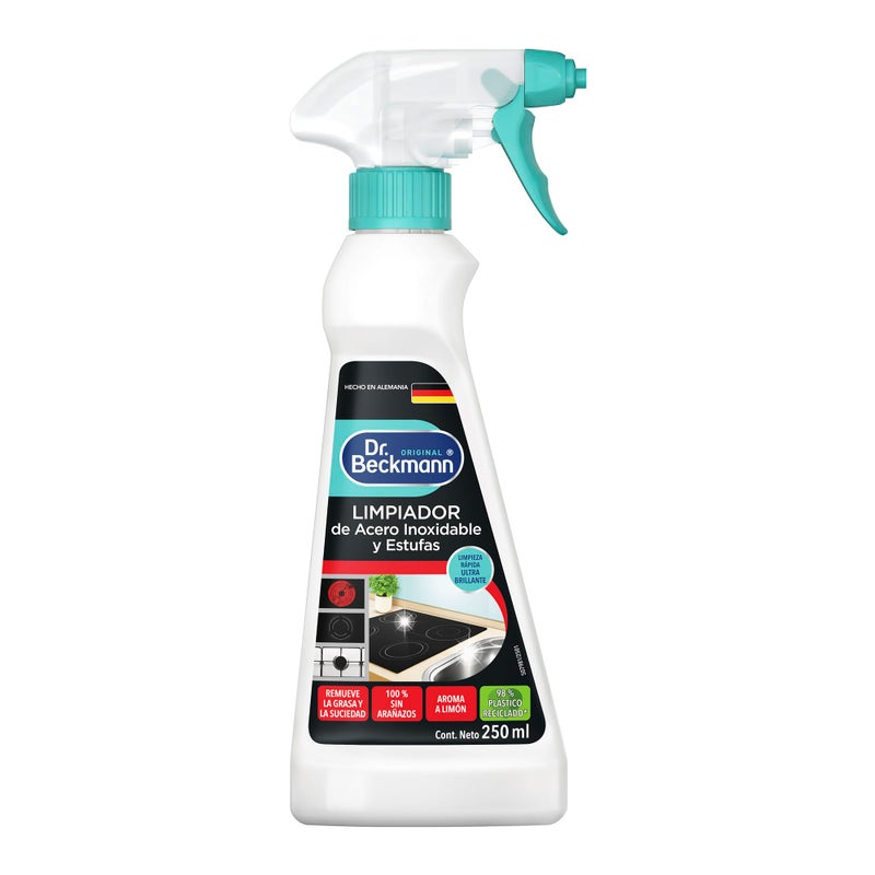 Dr. Beckmann, Stainless Steel Cleaner, Shiny, Matte and Chrome Surfaces, Removes Grease and Fingerprints, Foaming Formula, German Quality, 250 ml - Image 1