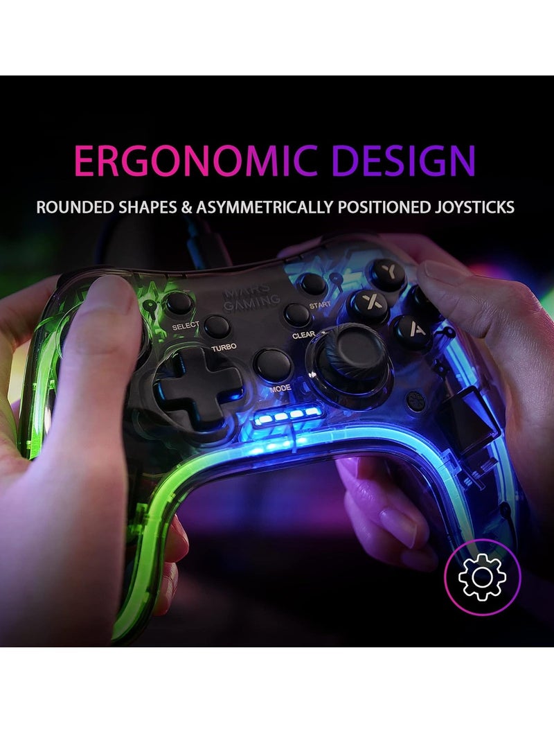 ELTRAZONE Professional Neon RGB Wireless Gamepad Dual Haptic Vibration Analogue Joysticks Controller For PC And PS3  - Image 4