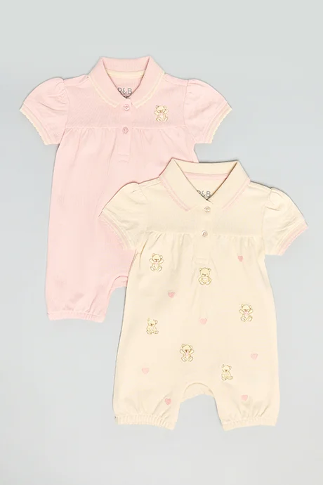 أر أند بي 2 Pack Printed Collared Rompers with Puff Sleeves