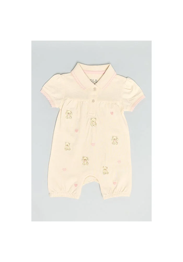 R&b 2 Pack Printed Collared Rompers with Puff Sleeves