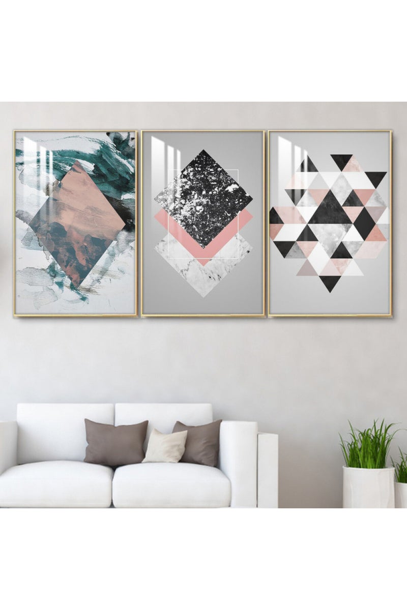 Marktna Three wooden wall painting with a frame and a clear acrylic layer - Image 1