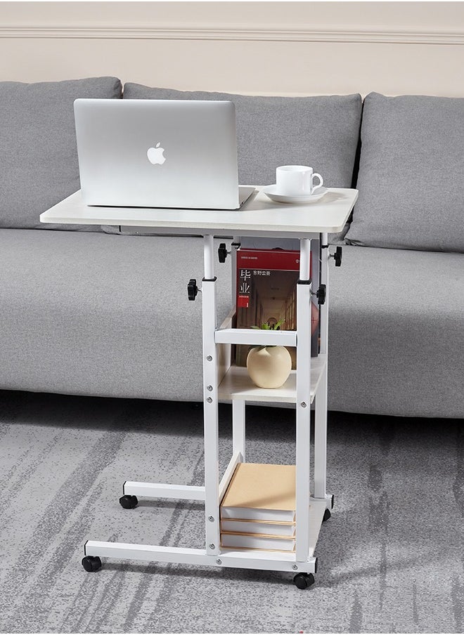 LAWAZIM Computer Table - White, 73x55x90cm - Adjustable Rolling Desk with Storage Shelves and Swivel Wheels – Ideal for Home Office, Bedroom, Sofa Side, or Study Use  - Image 2