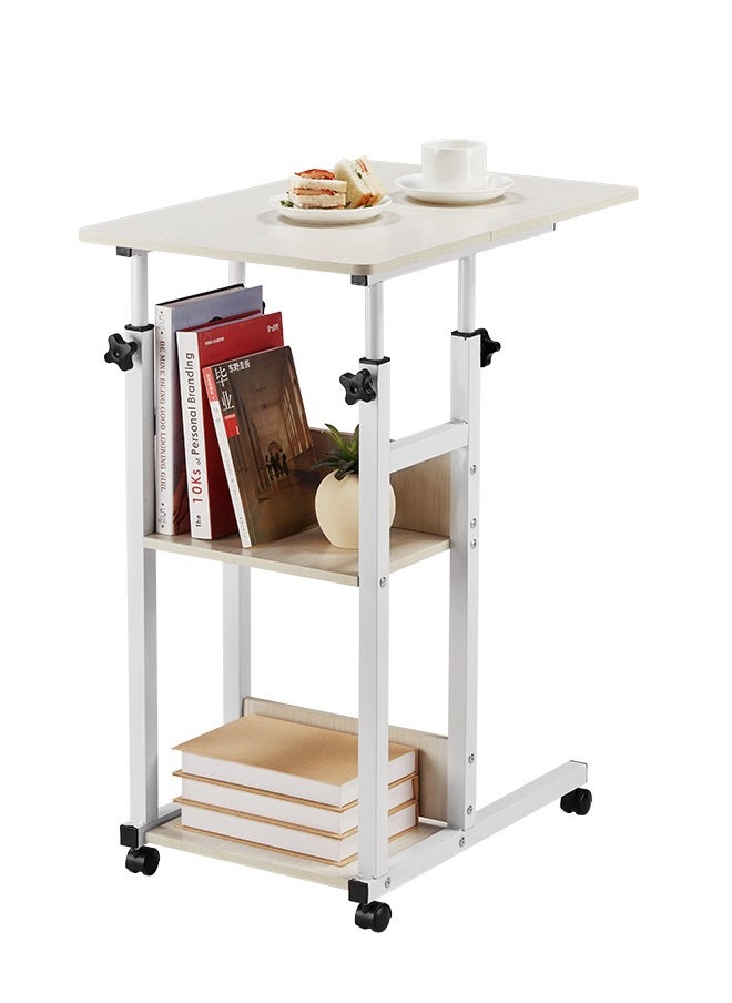 LAWAZIM Computer Table - White, 73x55x90cm - Adjustable Rolling Desk with Storage Shelves and Swivel Wheels – Ideal for Home Office, Bedroom, Sofa Side, or Study Use  - Image 4