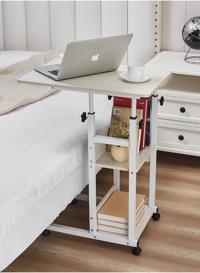 LAWAZIM Computer Table - White, 73x55x90cm - Adjustable Rolling Desk with Storage Shelves and Swivel Wheels – Ideal for Home Office, Bedroom, Sofa Side, or Study Use  - Image 1