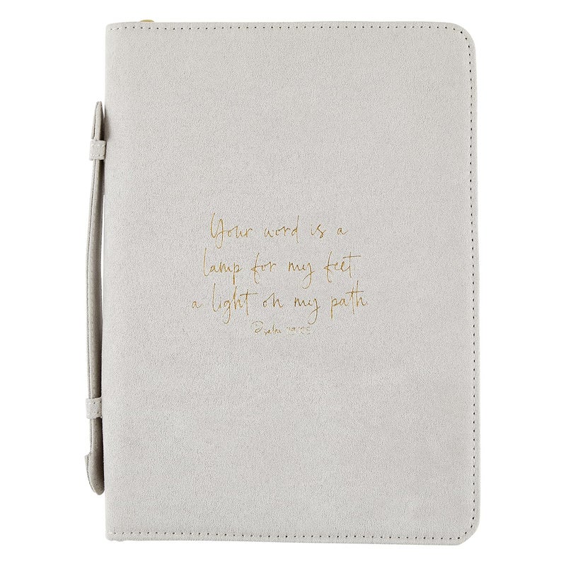 Autom Creative Brands Faithworks  Suede Bible Cover with Carry Handle and Zipper Closure Simply Faith Collection 6 x 9Inch Grey  Psalm 119105
