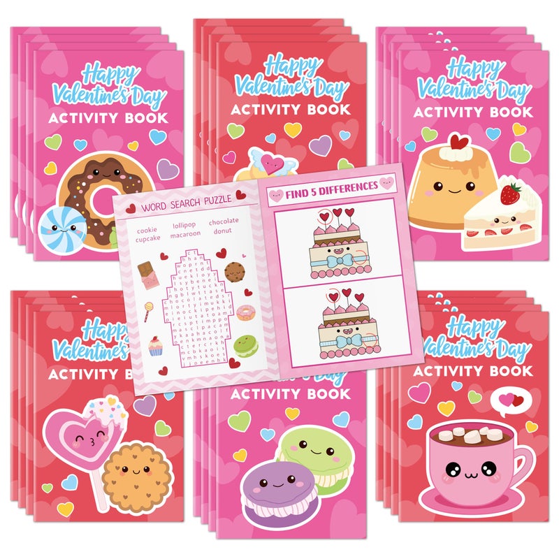 JAPBOR Valentineâ€™s Day Activity Coloring Books - 24PCS Mini Valentine Dessert Activities Color Book Bulk for Kid Party Favor, Sweet Food Small Colour Page for Birthday Gift Class Drawing Painting Game - Image 1