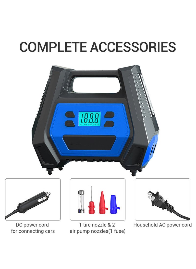 Swift - 12V Portable Car Air Compressor Tire Inflator Electric Air Pump 110V-220V AC/DC Dual Power Tire Pump With LED Light For Home Car, Blue - Image 1