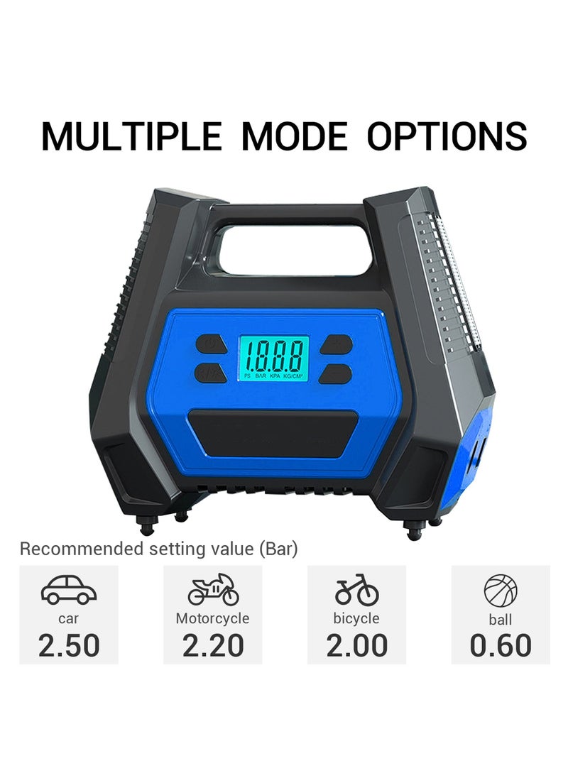 Swift - 12V Portable Car Air Compressor Tire Inflator Electric Air Pump 110V-220V AC/DC Dual Power Tire Pump With LED Light For Home Car, Blue - Image 1