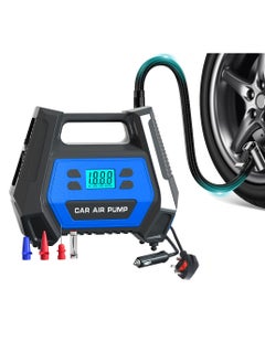 12V Portable Car Air Compressor Tire Inflator Electric Air Pump 110V-220V AC/DC Dual Power Tire Pump With LED Light For Home Car, Blue