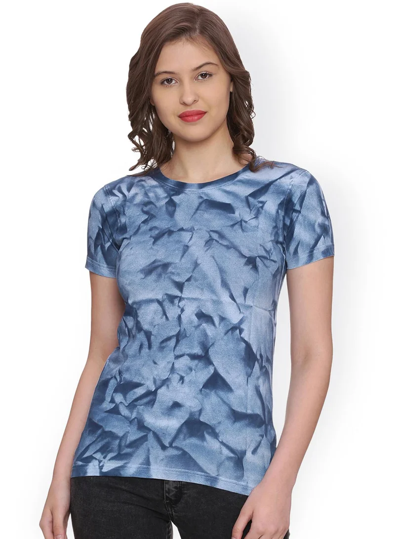 Campus Sutra Women's Indigo Blue Abstract-Dye Print Top