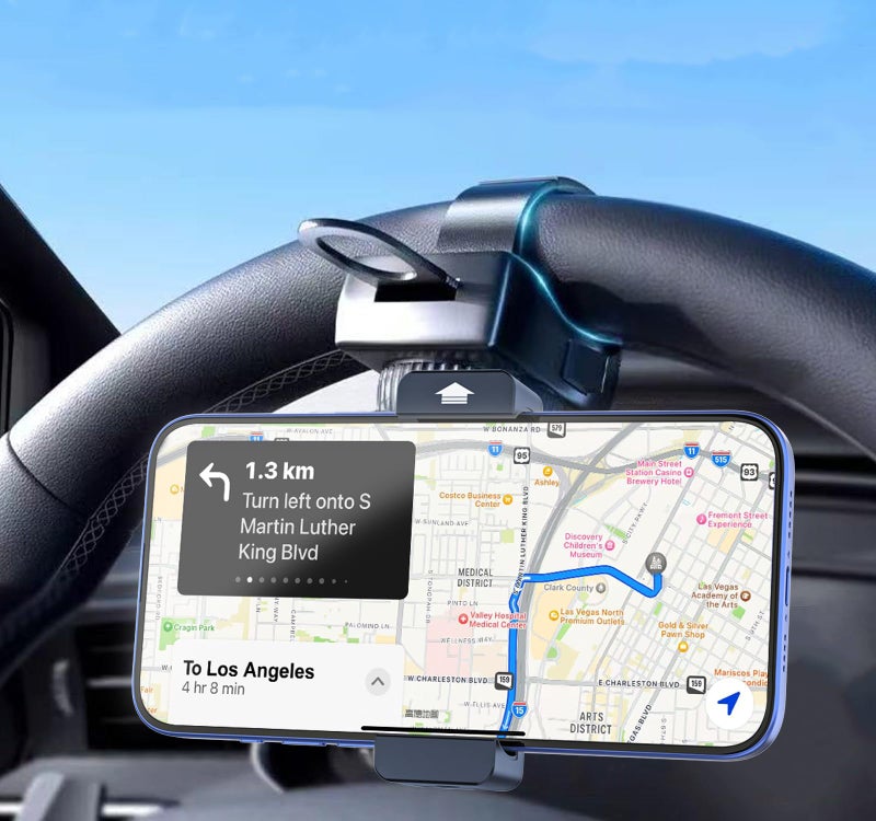Kolasels Steering Wheel Phone Holder with Large Metal Clip[Thick Cases Friendly]Adjustable Phone Holders for Your Car, Truck, Tesla, Hands Free Phone Mount for iPhone 16 15 Pro Max, Android Smartphone - Image 1
