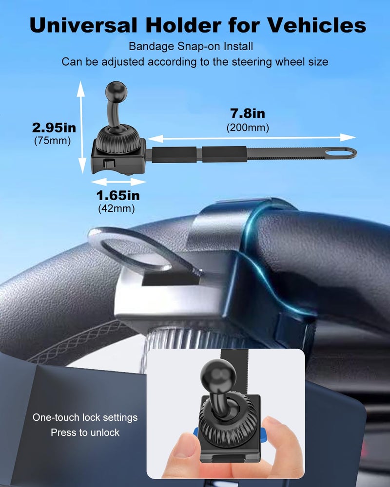 Kolasels Steering Wheel Phone Holder with Large Metal Clip[Thick Cases Friendly]Adjustable Phone Holders for Your Car, Truck, Tesla, Hands Free Phone Mount for iPhone 16 15 Pro Max, Android Smartphone - Image 4