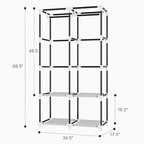 BrFoYu Portable Closet for Hanging Clothes, Portable Wardrobe Closet with Cover, 4 Storage Shelves, 2 Hanging Rods and 8 Side Pockets, Easy Assembly and Sturdy Free Standing Closet for Bedroom, White - Image 3