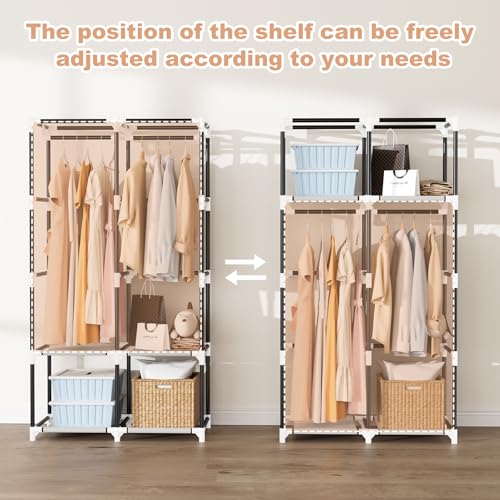 BrFoYu Portable Closet for Hanging Clothes, Portable Wardrobe Closet with Cover, 4 Storage Shelves, 2 Hanging Rods and 8 Side Pockets, Easy Assembly and Sturdy Free Standing Closet for Bedroom, White - Image 5