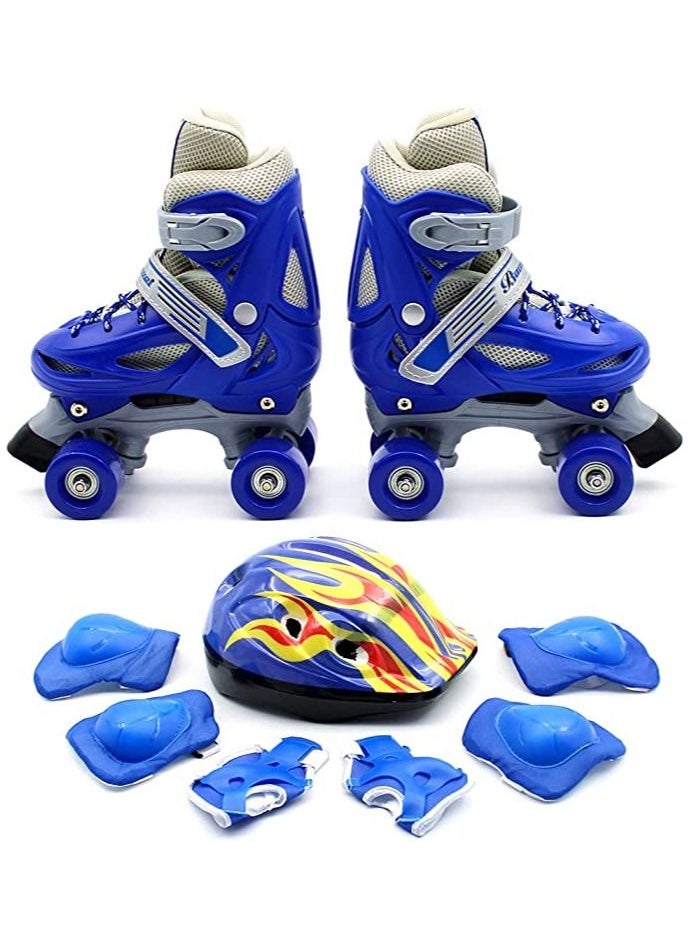 EASY FUTURE Roller Skates Adjustable Size Double Row 4 Wheel Skates for Children Skates for Boys And Girls Including Full Protective Gear Blue Colour  - Image 1
