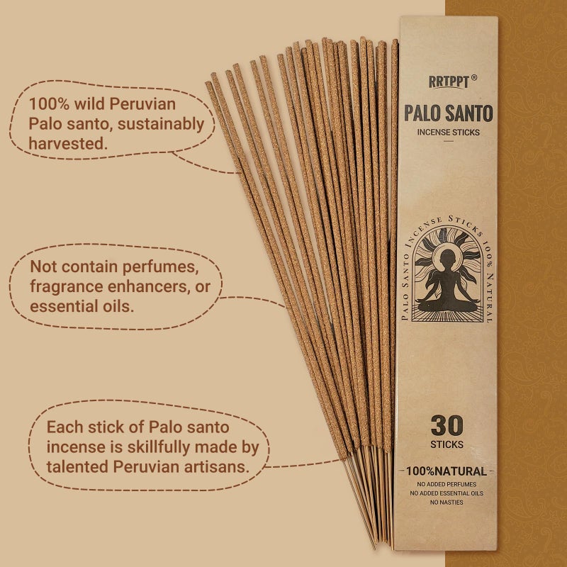 RRTPPT Palo Santo Incense Sticks (30 Sticks), 100% Natural sustainably harvested Peruvian Palo Santo, Suitable for Meditation, Relaxation, and Spiritual Purification - Image 3