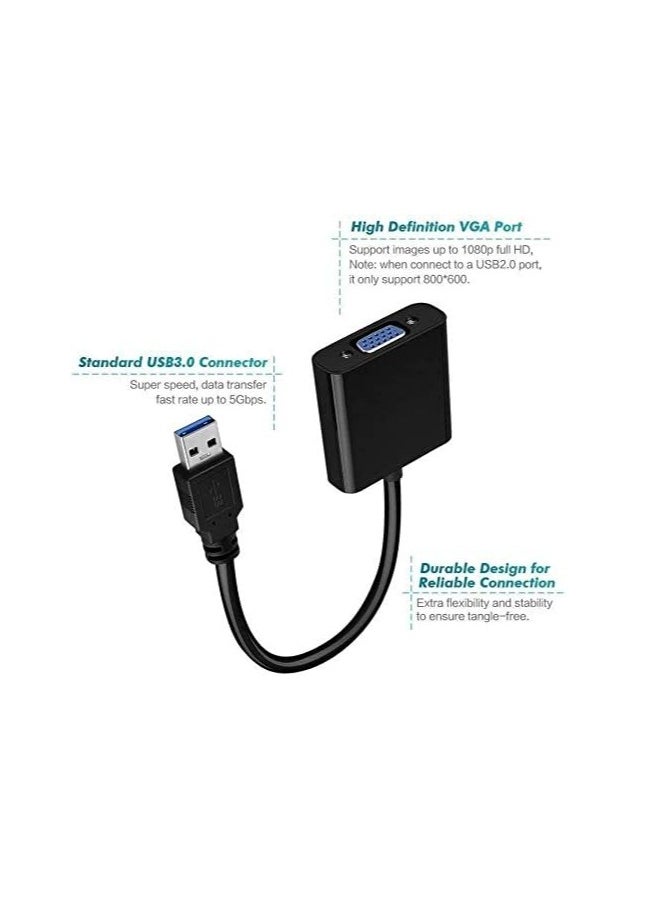 LEDIN USB to VGA Adapter USB 3.0/2.0 to VGA Male to Female Adapter 1080P HD Multi-Display Video Converter Support PC Laptop Windows 7/8/8.1/10 Desktop Monitor Projector HDTV Chromebook (Black)  - Image 2