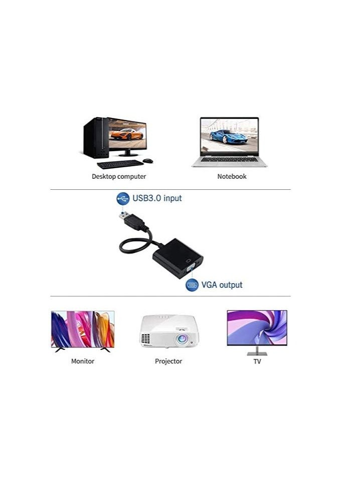 LEDIN USB to VGA Adapter USB 3.0/2.0 to VGA Male to Female Adapter 1080P HD Multi-Display Video Converter Support PC Laptop Windows 7/8/8.1/10 Desktop Monitor Projector HDTV Chromebook (Black)  - Image 5