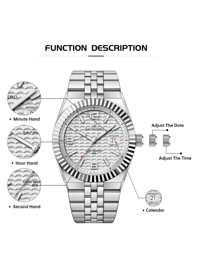 Sapphero SAPPHERO Mens Watches Men’s Quartz Analog Watch Stainless Steel Bracelet with Date Window Luminous Designer 50M Water Resistant Luxury Watch for Business Work Sport Casual Dress Elegant Gifts