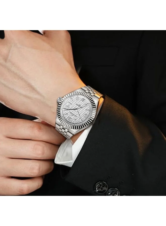 سافيرو SAPPHERO الرجال ساعات الرجال الكوارتز التناظرية ساعة الفولاذ المقاوم للصدأ سوار مع تاريخ نافذة مصمم مضيئ 50M مقاومة للماء ساعة فاخرة للعمل التجاري الرياضة فستان عادي هدايا أنيقة
