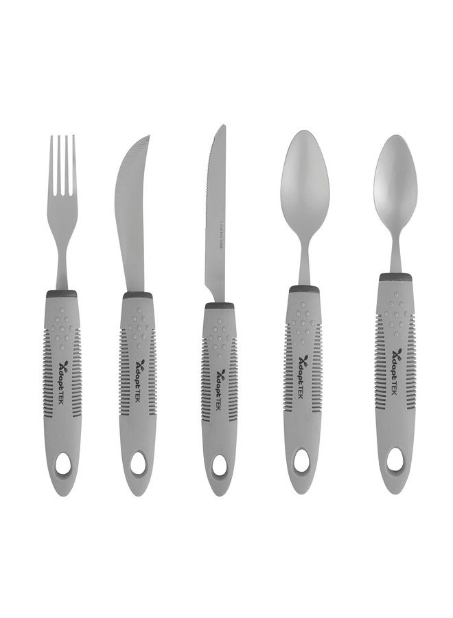 Restaurantware Adaptive Utensils - 1 count Stainless Steel, 9.84 x 5.12 x 1.57 Inches, Ergonomic Eating Aids, Non-Slip Utensil Set for Arthritis, Secure Grip Design, Gray - Image 1