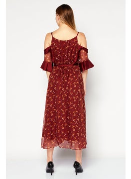 VERO MODA Women  Floral Pattern Midi Dress, Maroon Combo  - Image 2