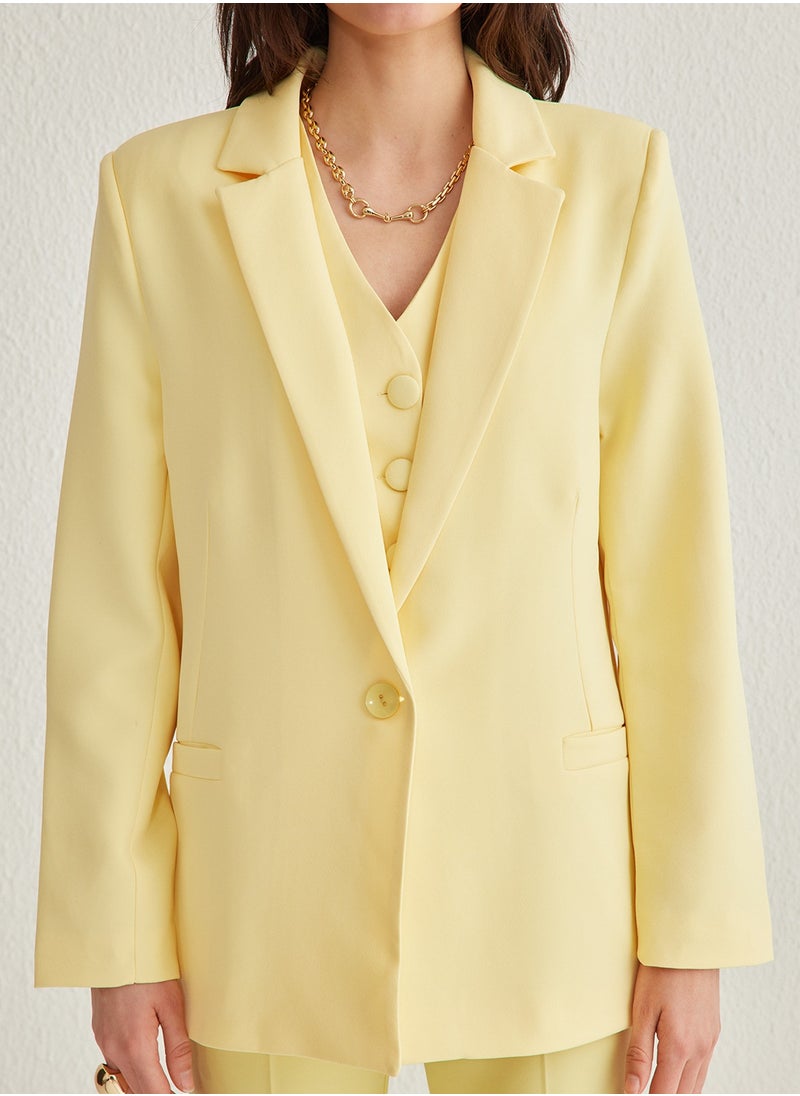 trendyol - Yellow Striped Blazer Jacket Twoaw20Ce0316 - Image 1