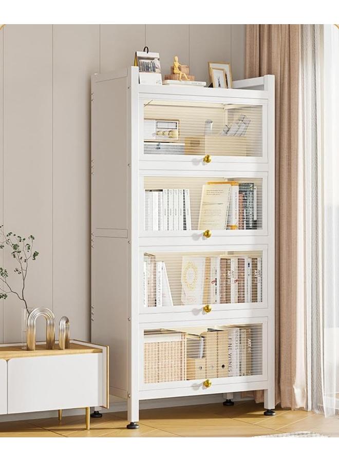 سكاي تاتش خزانة تخزين من 5 طبقات رف معدني ثقيل مع 4 أبواب رف كتب مع 4 عجلات تخزين رف منظم محطة عمل للمطبخ والمنزل والمكتب وغرفة الدراسة باللون الأبيض 144 * 80 * 32 سم - Image 2