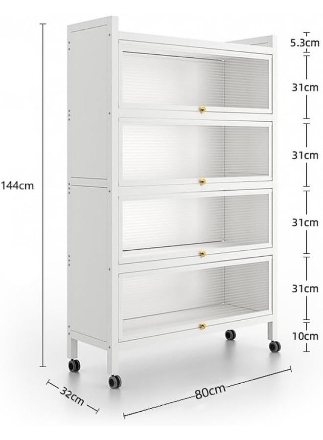 سكاي تاتش خزانة تخزين من 5 طبقات رف معدني ثقيل مع 4 أبواب رف كتب مع 4 عجلات تخزين رف منظم محطة عمل للمطبخ والمنزل والمكتب وغرفة الدراسة باللون الأبيض 144 * 80 * 32 سم - Image 3
