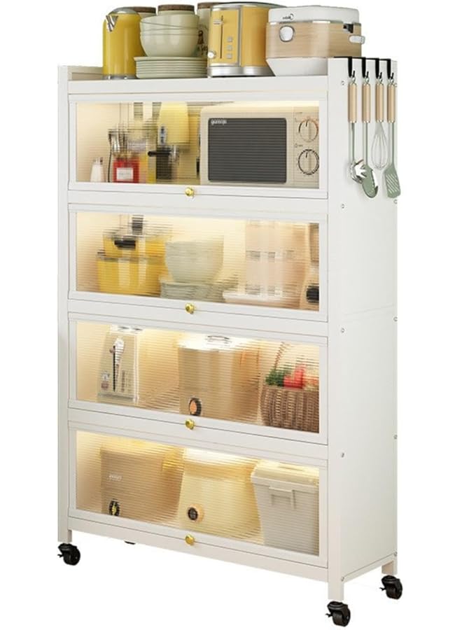 سكاي تاتش خزانة تخزين من 5 طبقات رف معدني ثقيل مع 4 أبواب رف كتب مع 4 عجلات تخزين رف منظم محطة عمل للمطبخ والمنزل والمكتب وغرفة الدراسة باللون الأبيض 144 * 80 * 32 سم - Image 1
