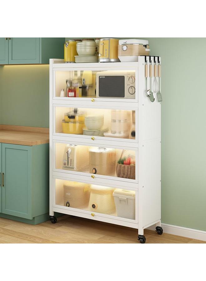 سكاي تاتش خزانة تخزين من 5 طبقات رف معدني ثقيل مع 4 أبواب رف كتب مع 4 عجلات تخزين رف منظم محطة عمل للمطبخ والمنزل والمكتب وغرفة الدراسة باللون الأبيض 144 * 80 * 32 سم - Image 4