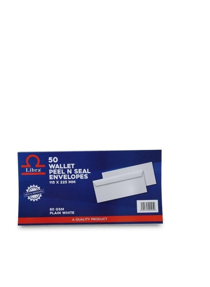 Libra - Libra 50 Wallet Peel and Seal Envelops|White Envelopes 80gsm 50pcs packet - Image 1